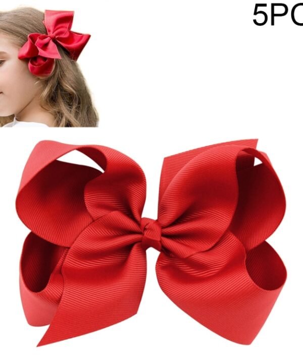 5 PCS 6 Inch Colorful Kids Girls Big Solid Ribbon Hair Bow Clips