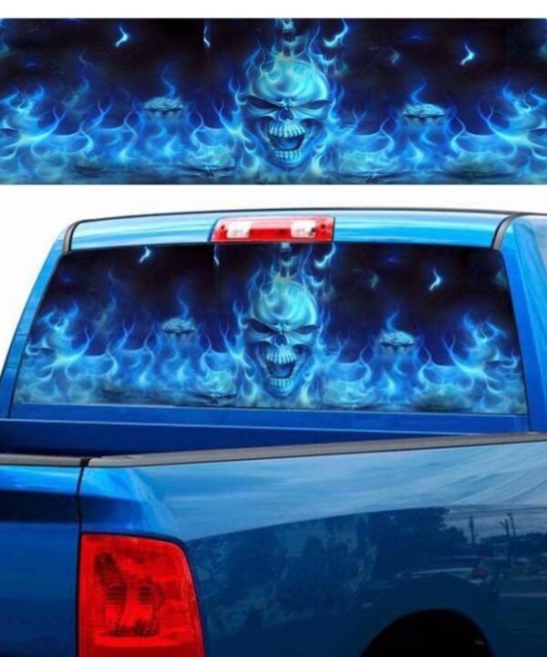 D-738 Burning Skull Car Rear Window Sticker Color Graphic Sticker, 135x36cm