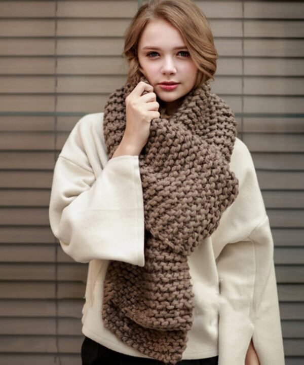 Coarse Wool Knitted Warm Scarf Women Winter Thick Solid Color Scarf, 190cm
