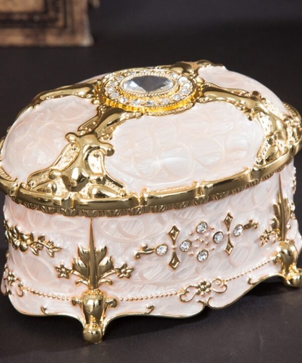 Metal Oval Diamond Jewelry Storage Box Birthday Wedding Gift, 8.5x6x6cm, 11x7.5x7cm