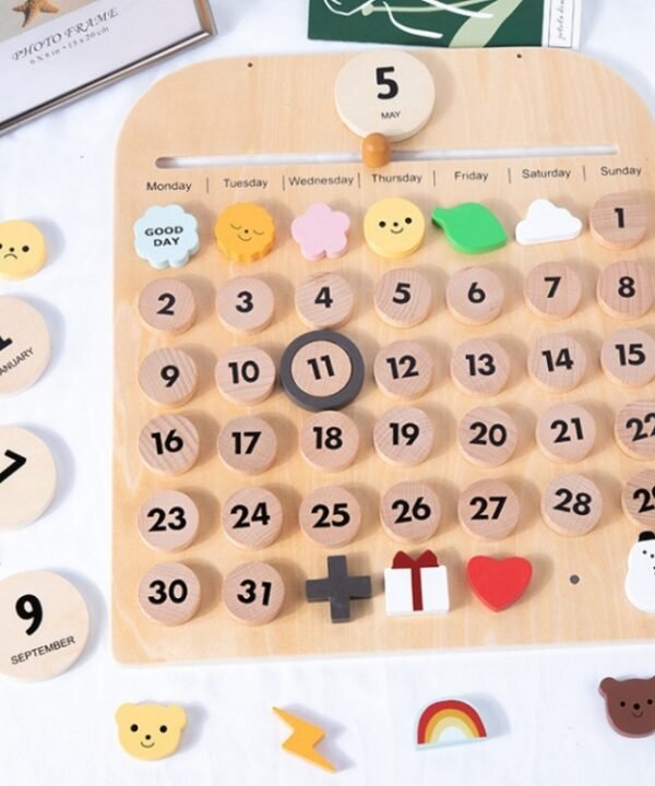 Children Room Wooden Perpetual Calendar Baby Cognitive Desktop Pendant, Spec:, Plywood TC, Beech GB