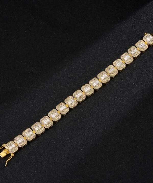 NL075H Street Hip Hop Square Rock Candy Necklace Bracelet, Size: 8 inch (Gold), 8 inch (Gold), 8 inch (Silver), 18 inch (Gold), 18 inch (Silver)