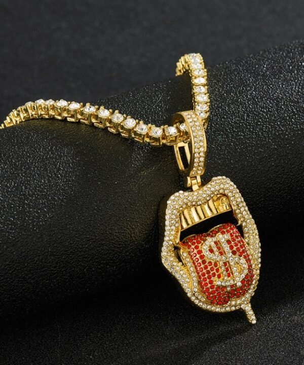 Skull Lips Tongue Pendant Single Row Necklace, Gold + Red, Silver + Red, Gold + Pink, Silver + Pink, Gold + Blue
