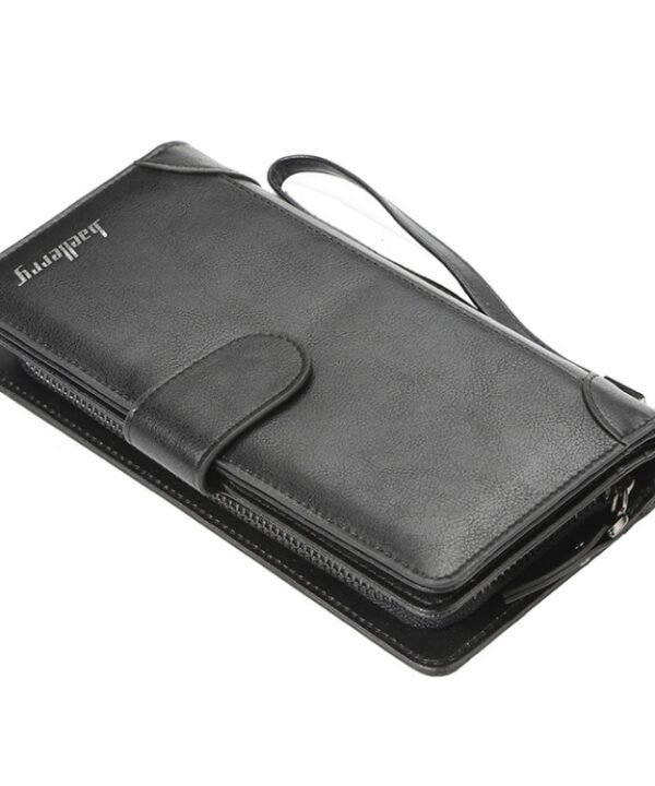 Baellerry S6701 Men Wallet Business Multi-card Mid-length Clutch Buckle Zipper Coin Purse, Black, Coffee, Brown