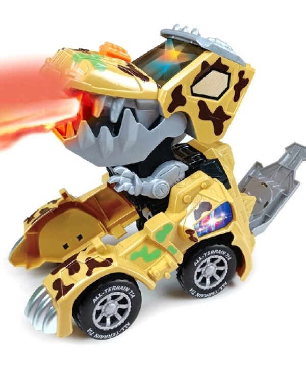HG-884 Spray Deformation Dinosaur Fighting Vehicle Light Music Automatic Rotating Children Toys, Yellow, Green
