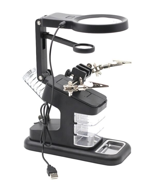 Desktop Multifunctional Chip Welding Repair Inspection Magnifying Glass with LED Light, 3-45X Black, 3-45X White