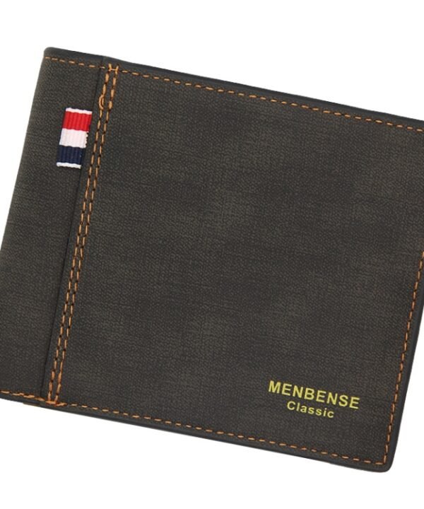 MenBense Frosted PU Short Large Capacity Fashion Retro Three Fold Bag Men Wallet, Black, Navy, Dark Brown, Light-Light