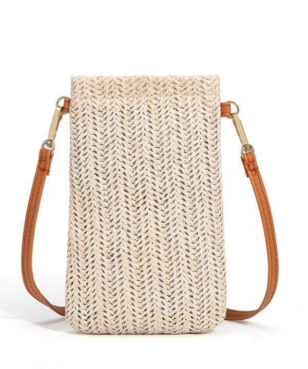 Summer Beach Bag Ladies One Shoulder Mobile Phone Bag Straw Coin Purse, Beige, Cream, Beige Magnetic Buckle, Cream Magnetic Buckle