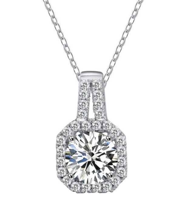 XMZ018 925 Silver Moissanite Diamond Necklace Square Diamond Neck Chain, Specification:, XMZ018 1 Carat, XMZ018 2 Carat
