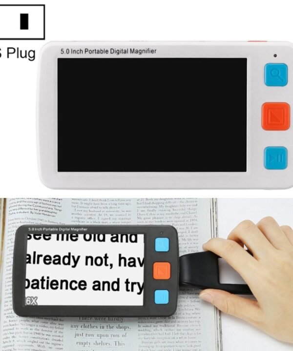 5.0 inch Portable HD Electronic Vision Aid Low Vision Magnifying Glass Reader, US Plug, US Plug White, US Plug Black