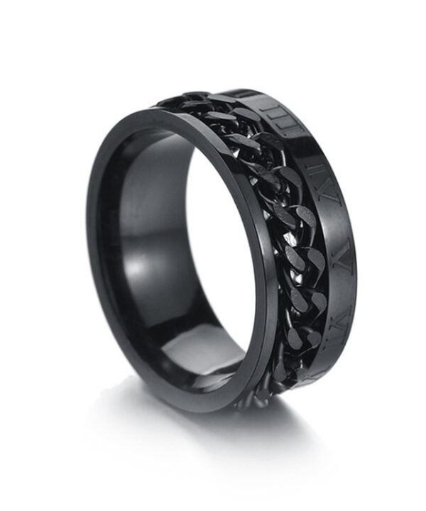 2 PCS Roman Numerals Turnable Chain Titanium Steel Ring, black, Steel Color, Gold