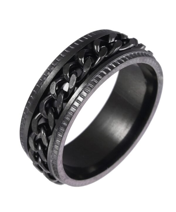 2 PCS Men Stainless Steel Embossed Turnable Chain Rings, Black, Steel Color, Black Steel Color, Dark Blue, Black Gold