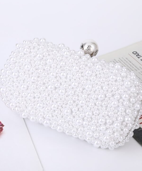 Pearl Evening Bag Soft Face Lock Ladies Shoulder Bag Crossbody Small Square Bag, White, Beige