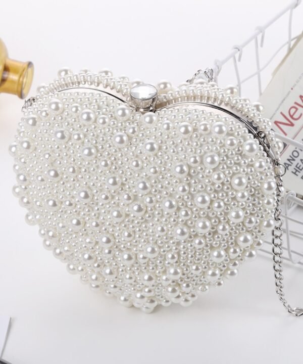 Pearl Evening Bag Ladies Heart Shaped Clutch Single Chain Crossbody Bag, Crossbody Bag