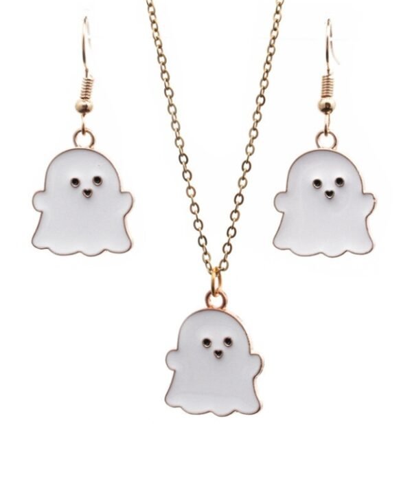 Halloween Jewelry Alloy Ghost Earrings Necklace, Ghost White, Ghost Black
