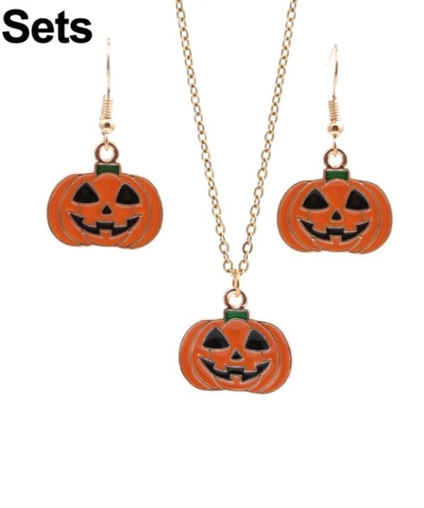 2 Sets Halloween Ghost Pumpkin Pendant Necklace Ears Personality Jewelry, Pumpkin