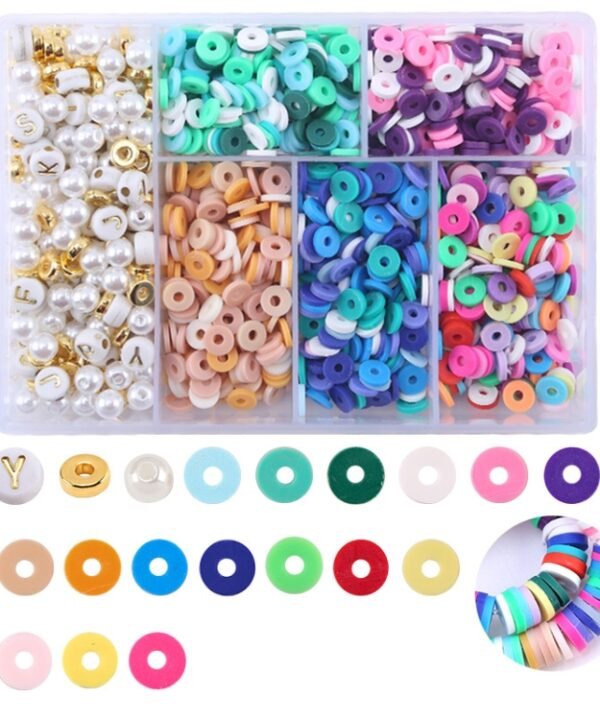 6 Grids / Box Soft Pottery Beading Set DIY Bracelet Necklace Making, Mixed, Orange, Black, Purple, Blue, Green, Pink
