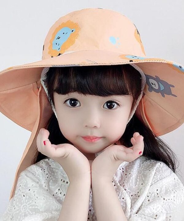 1015 Summer Children Sun Hat Outdoor Sun Protection Bucket Hat With Shawl, 1015 Orange, 1015 Yellow, 1015 Blue, 1015 Pink
