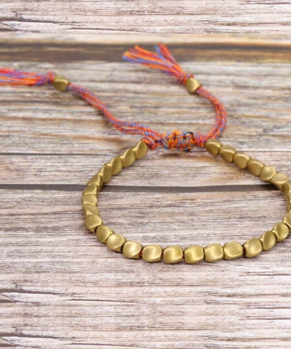 Hand Woven Irregular Copper Bead Bracelet Jewelry, Matte, Light, Light Red Rope