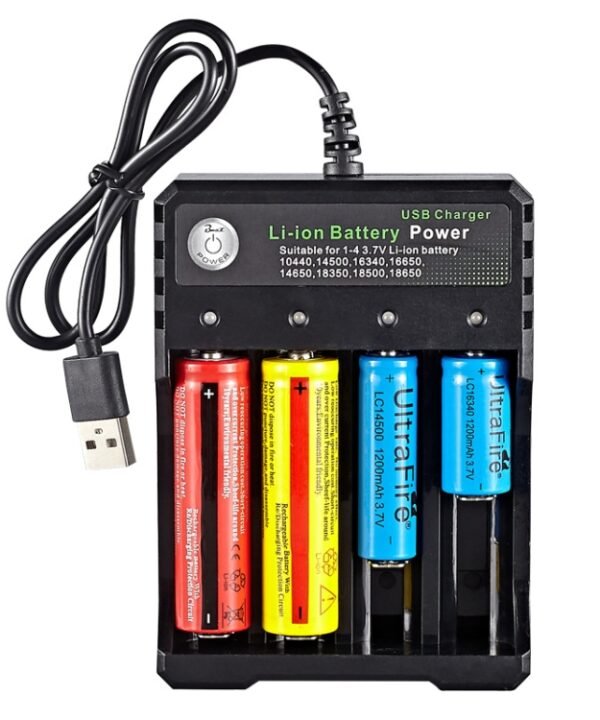 18650 4.2V Lithium Battery USB Independent 4 Slot Charger, 4 Slot USB(Black)