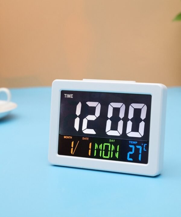 G2000 Color Screen Date Temperature Display Alarm Clock Desk Clock, White, Black