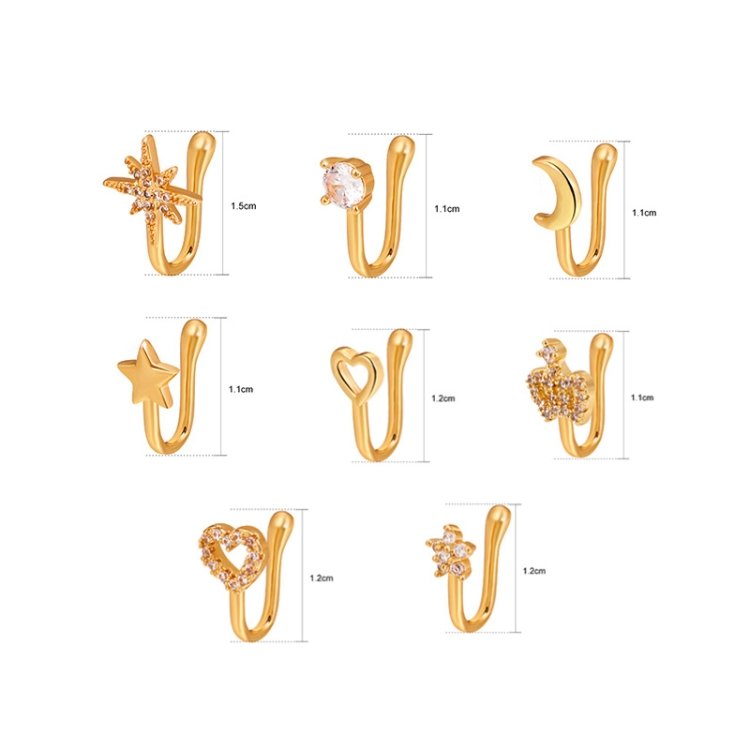 U-shaped Nose Clip Copper Inlaid With Zircon Nose Decoration, Color: G-189 Silver, G-364 Gold, G-365 Silver, G-247 Gold, G-248 Silver, G-251 Gold, G-252 Silver, G-253 Gold, G-254 Silver, G-235 Gold, G-236 Silver, G-231 Gold, G-232 Silver, G-249 Gold... - Image 2