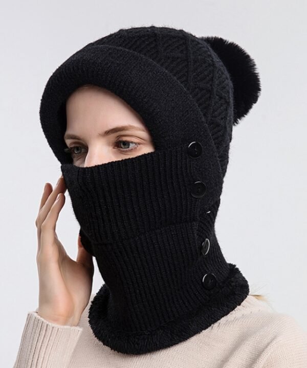 Women One-piece Hat Scarf Warm Knitted Hat Plus Velvet Overhead Cap