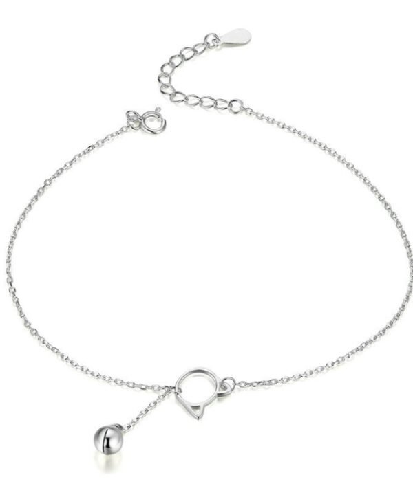 SCT003 Cat Bell 925 Silver Anklet White Gold Plated Simple Ladies Anklet