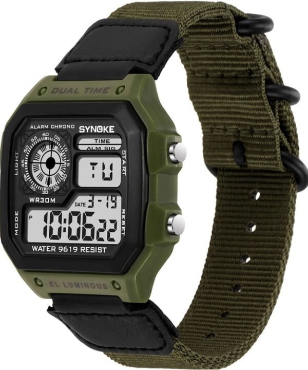 SYNOKE 9619C Nylon Canvas Strap Three-Ring Buckle Vintage Electronic Luminous Watch