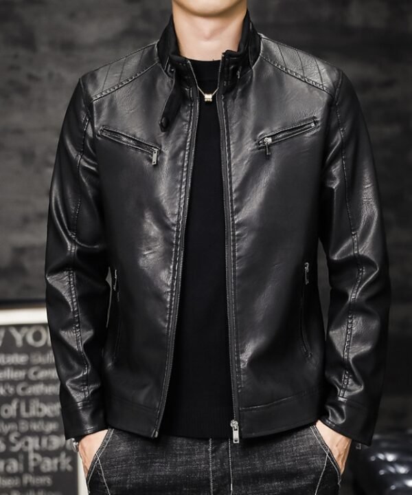 Men Washed PU Padded Slim-Fit Motorbike Leather Jacket, M, L, XL, XXL, XXXL, 4XL