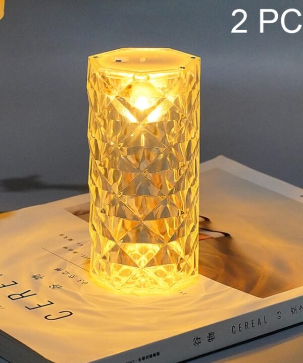 2 PCS SF-001A 1.5V Rose Ambient Light Bedside Crystal LED Desk Lamp, 2 PCS  Yellow Light Without Humidifier, 2 PCS  White Light Without Humidifier