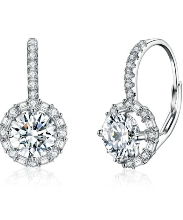 S925 Sterling Silver Moissanite Zirconia Elegant Earrings White Gold Plated, MSE002