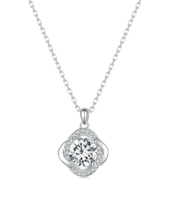 Sterling Silver S925 White Gold Plated Sparkling Moissanite Pendant Necklace, MSN002