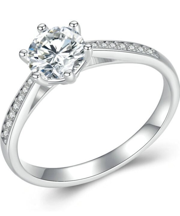 Sterling Silver S925 Six Claw Moissanite Ring White Gold Plated Bracelet, No.6, No.7, No.8, No.9, No.10