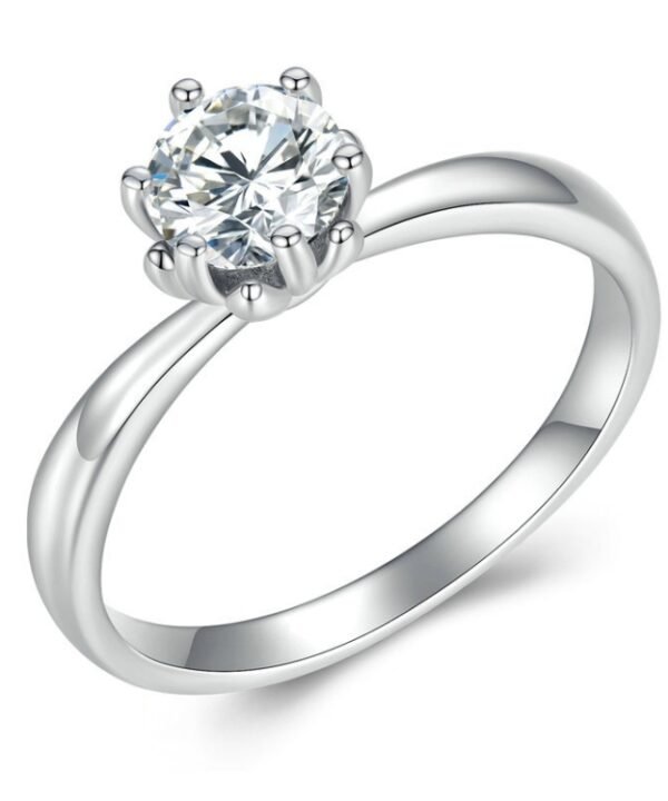 MSR006 Sterling Silver S925 Six Claw Moissanite Ring White Gold Plated Jewellery, No.6, No.7, No.8, No.9, No.10