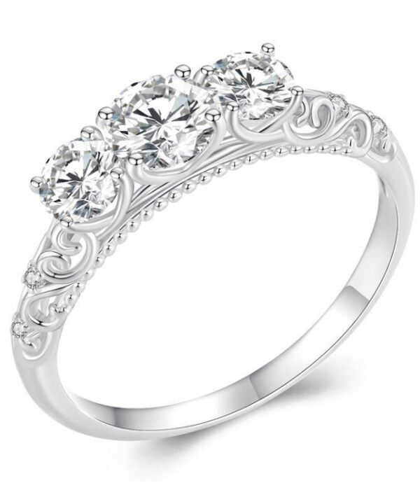 MSR009 Sterling Silver S925 Lace White Gold Plated Moissanite Ring, No.6, No.7, No.8, No.9, No.10