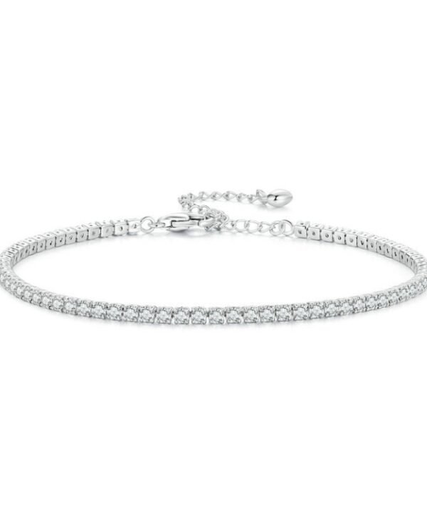 S925 Sterling Silver White Gold Plated Pop Zirconia Bracelet, BSB097