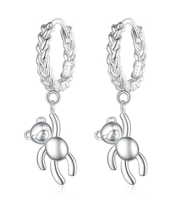 S925 Sterling Silver Bear Twist White Gold Plated Animal Earrings, BSE729