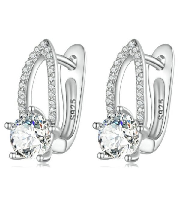 Sterling Silver S925 White Gold Plated Zirconia Hollow Line Earrings, BSE732