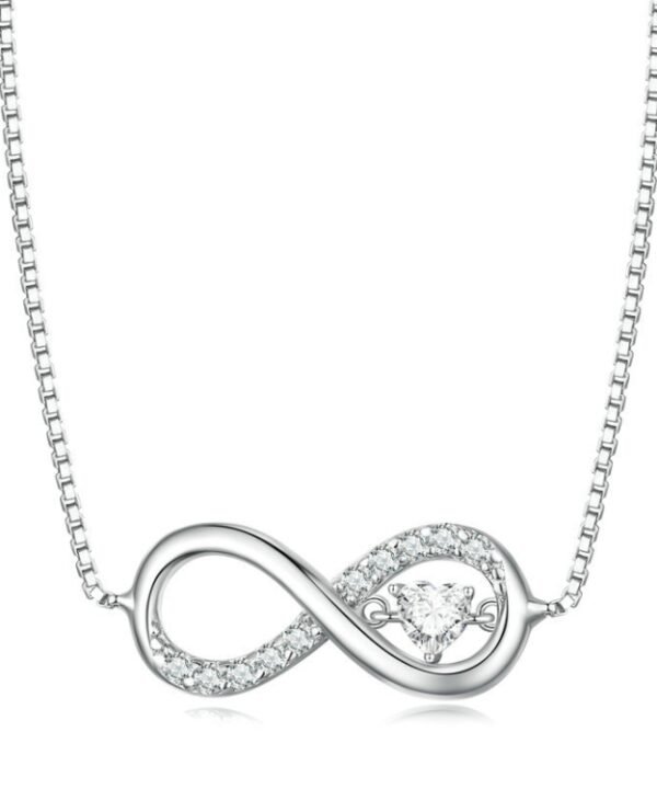 Sterling Silver S925 Zirconia Infinity Heart Endless Symbol Necklace, BSN276
