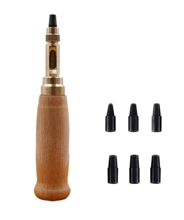 6 In 1 Automatic Belt Punch Punching Multi-scalp Anechoic Belt Punch, Wood Color, Black