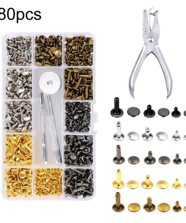 Copper Leather Hollow Cap Double-Sided Rivet Set With Punching Pliers, 180pcs, 360pcs, 480pcs