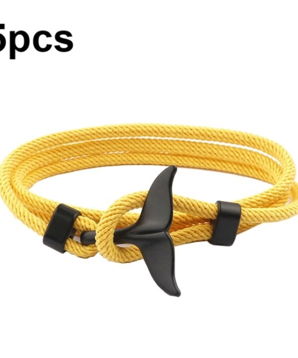 5pcs Whale Tail Braided Hand Rope Double Live Buckle Adjustable Bracelet, 5pcs Yellow, 5pcs Red Wine, 5pcs Navy, 5pcs Khaki, 5pcs Red, 5pcs Black, 5pcs Light Blue, 5pcs Beige, 5pcs Pink