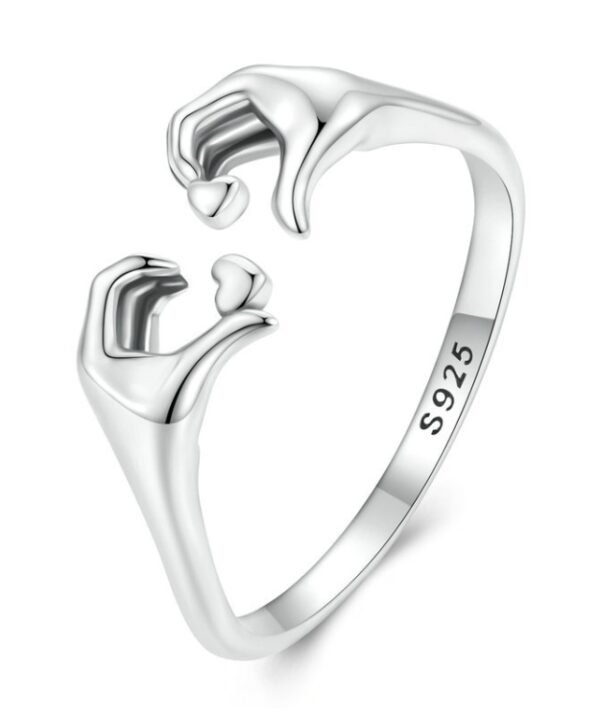 Sterling Silver S925 Heart Gesture Opening Romantic Ring, SCR902