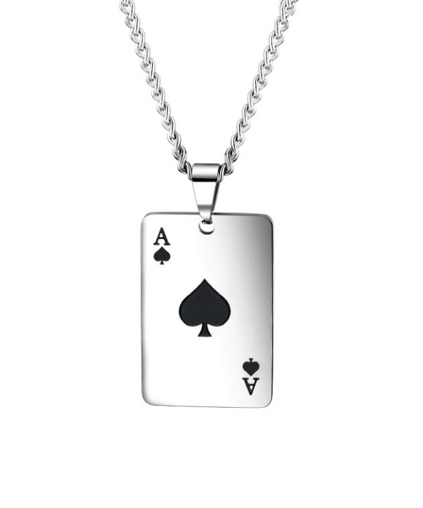 OPK 1542 Titanium Steel Men Necklace Personality Poker Pendant, Black With Chain, Red With Chain, Black Without Chain, Red Without Chain