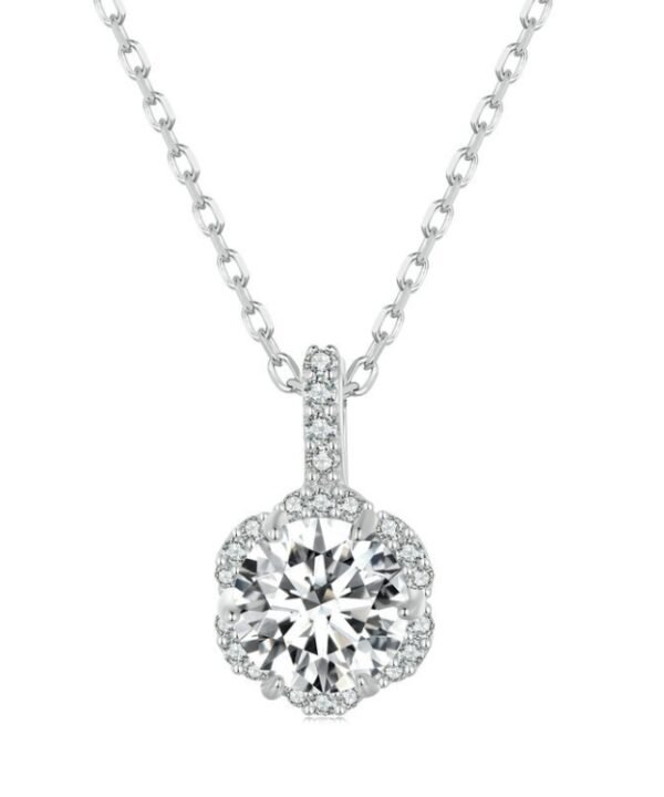 Sterling Silver S925 White Gold Plated Zircon Moissanite Necklace, MSN007
