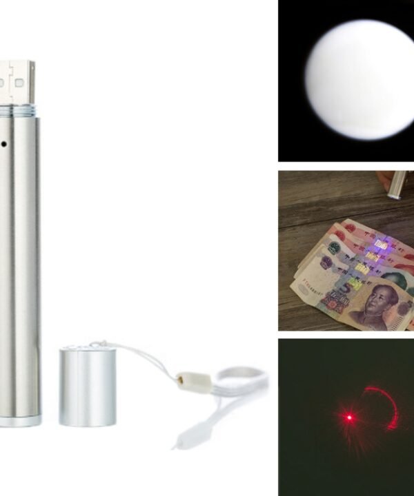 3 in 1 USB Rechargeable Flashlight Infrared Laser Pen Currency Detector Lamp, Silver