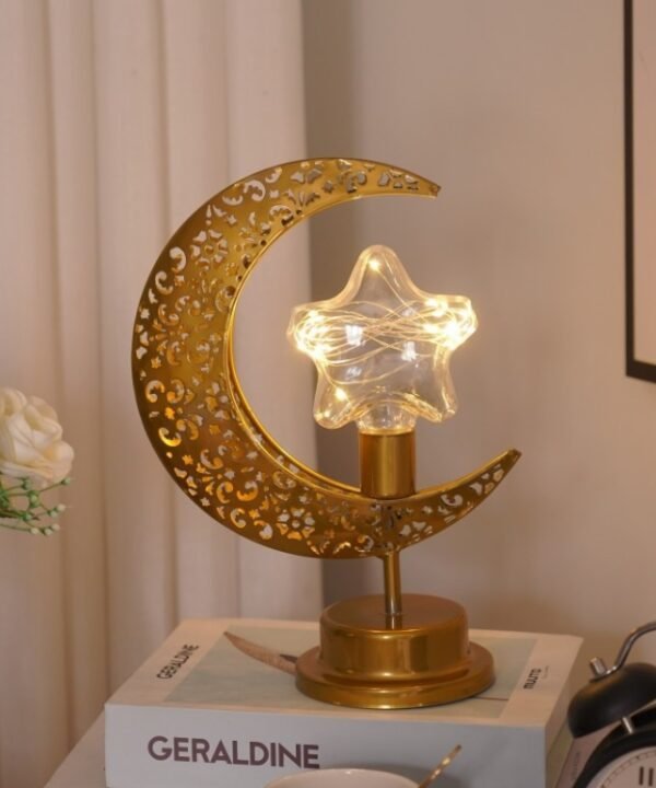 LED Wrought Iron Moon Shape Atmosphere Bedroom Table Lamp, Moon Star, Moon Star With Hook