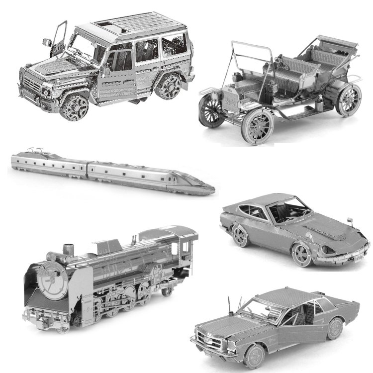 3D Three-dimensional Metal Car Assembly Model DIY Puzzles Toy, 1908 T-shaped Cars, 1965 Mustang, Kart, BZS G500, Cable Car, Taxi, Fire Truck, Bullet Train, Nissans Coupe, D51 Train Head, KMK F450, MSL 3.0T, Penny Farthing, Sportcar, Half-track Motorcyc... - Image 3