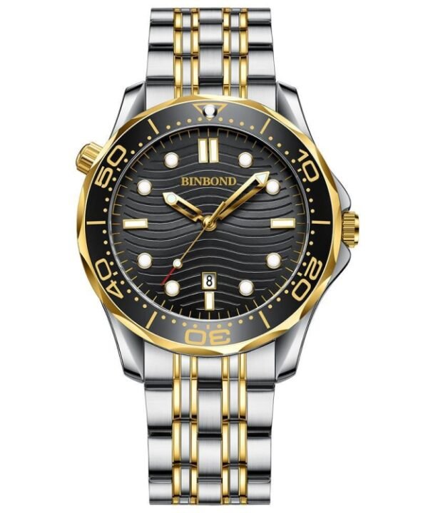 BINBOND B2820 Luminous 30m Waterproof Men Sports Quartz Watch, White Steel Black Surface, White Steel White Surface, White Steel Blue Surface, Inter-gold Black Surface, Inter-gold Blue Surface, Black Steel Black Surface White...
